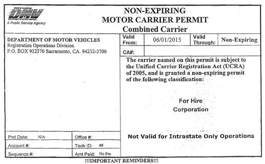 California Motor Carrier Permit 